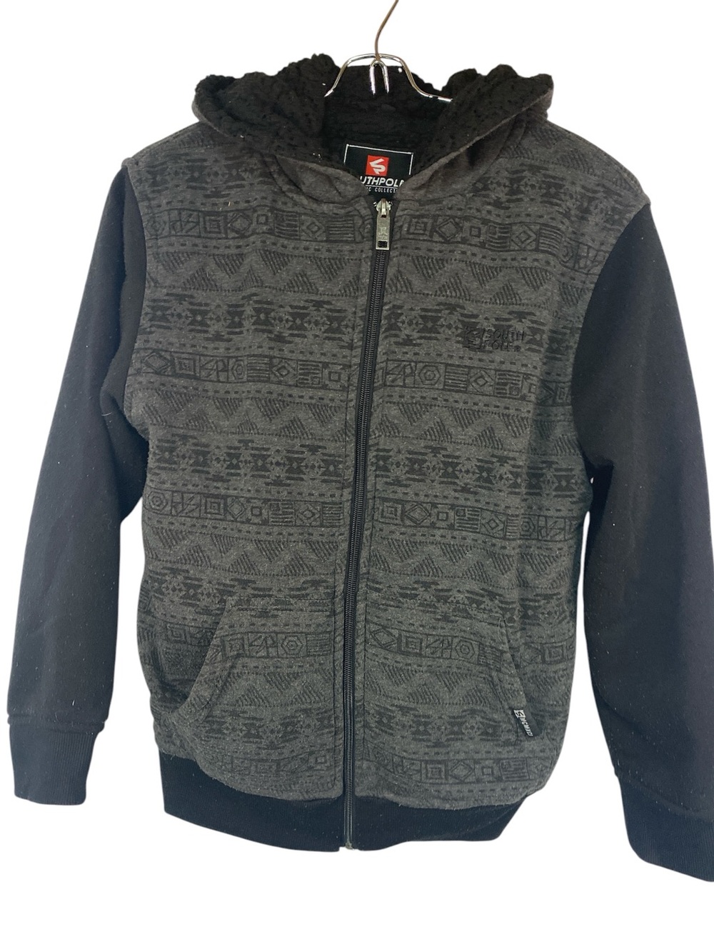South Pole Kids' Black & Charcoal Patterned Full-Zip Hoodie Medium (10-12)